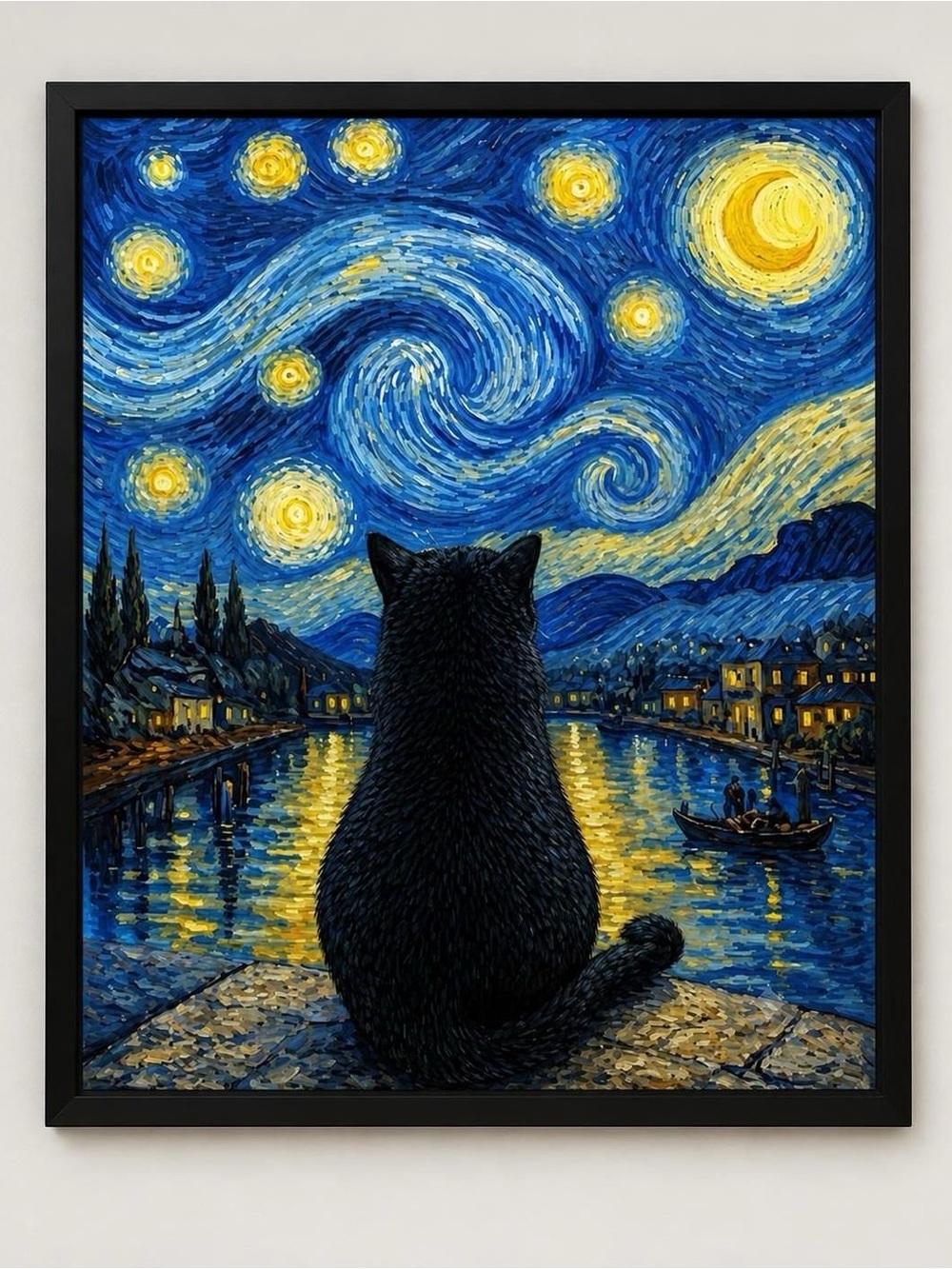 Framed 8x10 ‘Starry Night Cat' Wall Art